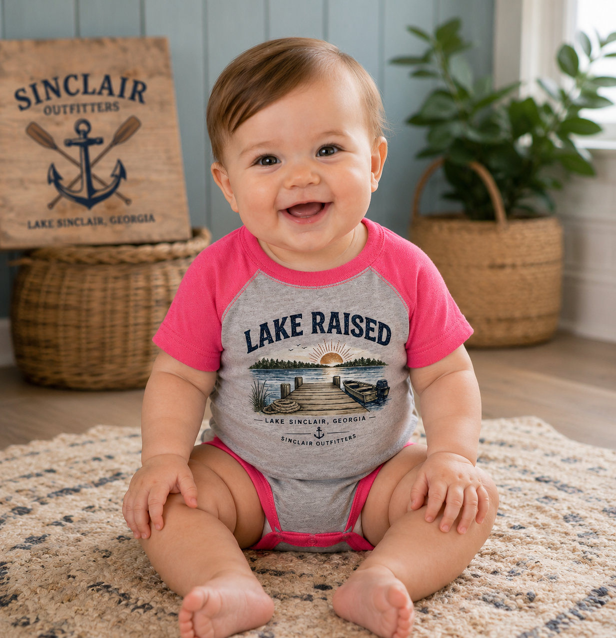 Lake Raised Infant Baseball Onesie