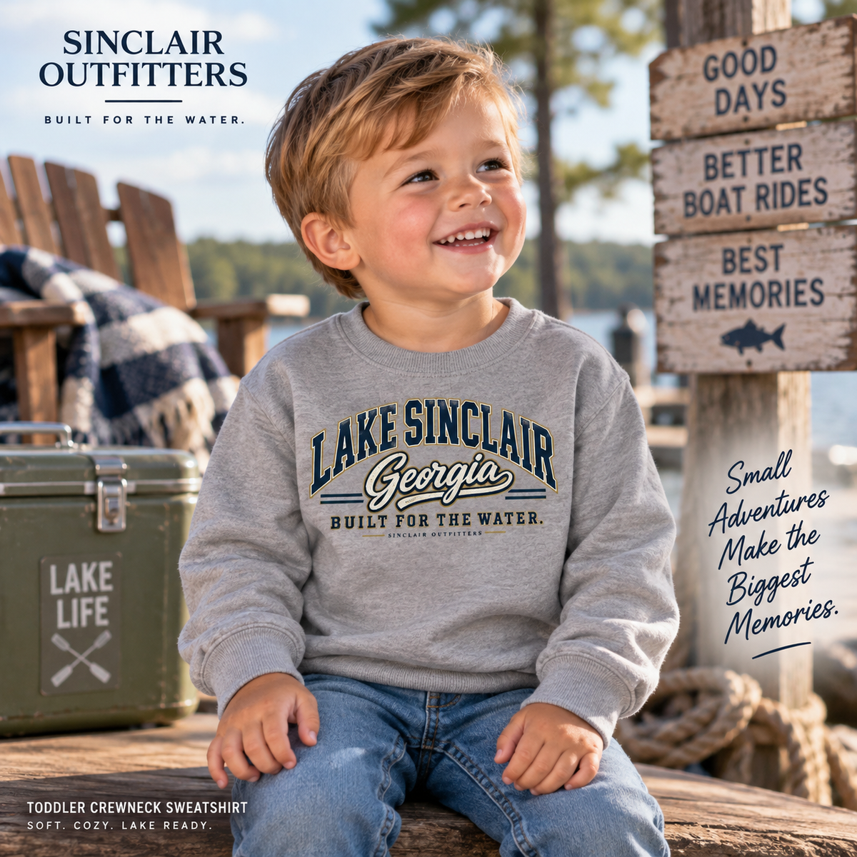 Lake Sinclair Heritage Collegiate toddler crewneck sweatshirt by Sinclair Outfitters