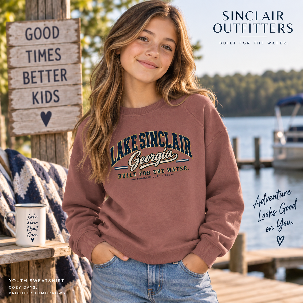 Lake Sinclair Heritage Collegiate youth crewneck sweatshirt by Sinclair Outfitters