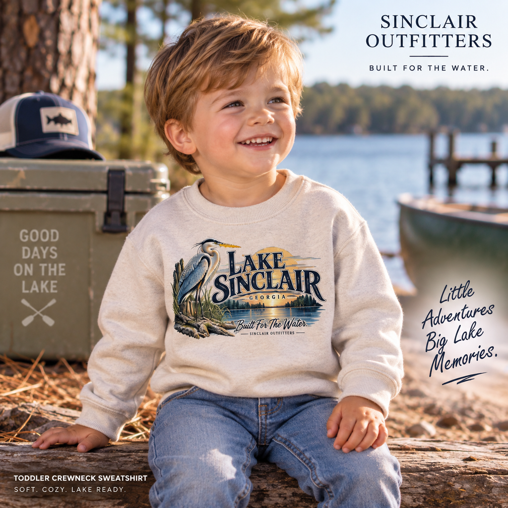 Lake Sinclair Heron toddler crewneck sweatshirt by Sinclair Outfitters