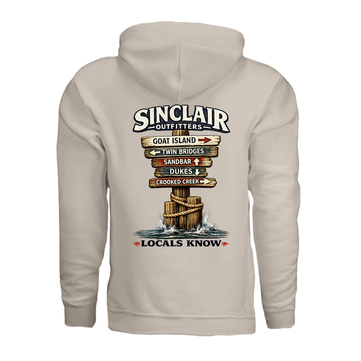 Locals Know Lake Sinclair Hoodie back graphic