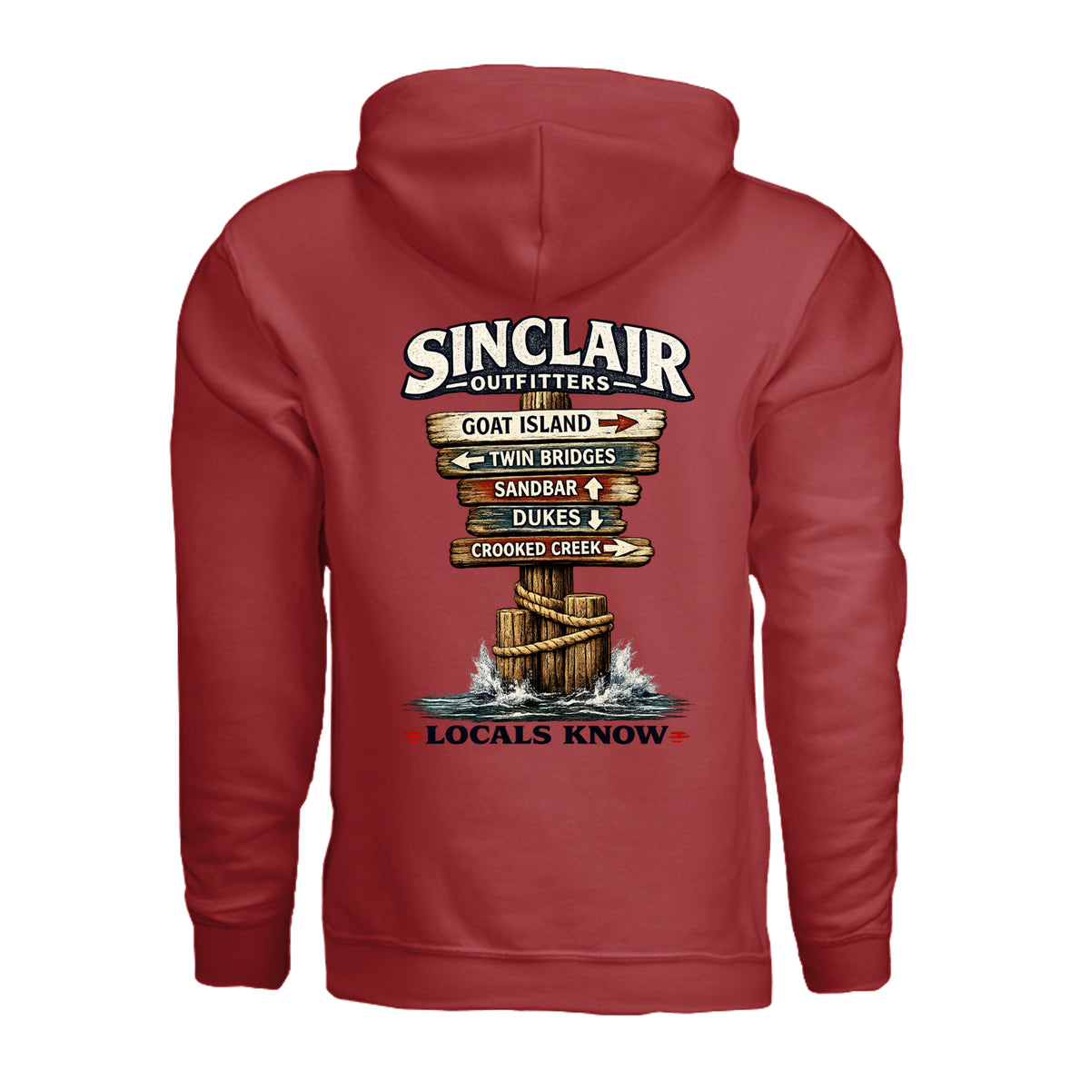 Locals Know Lake Sinclair Hoodie back graphic
