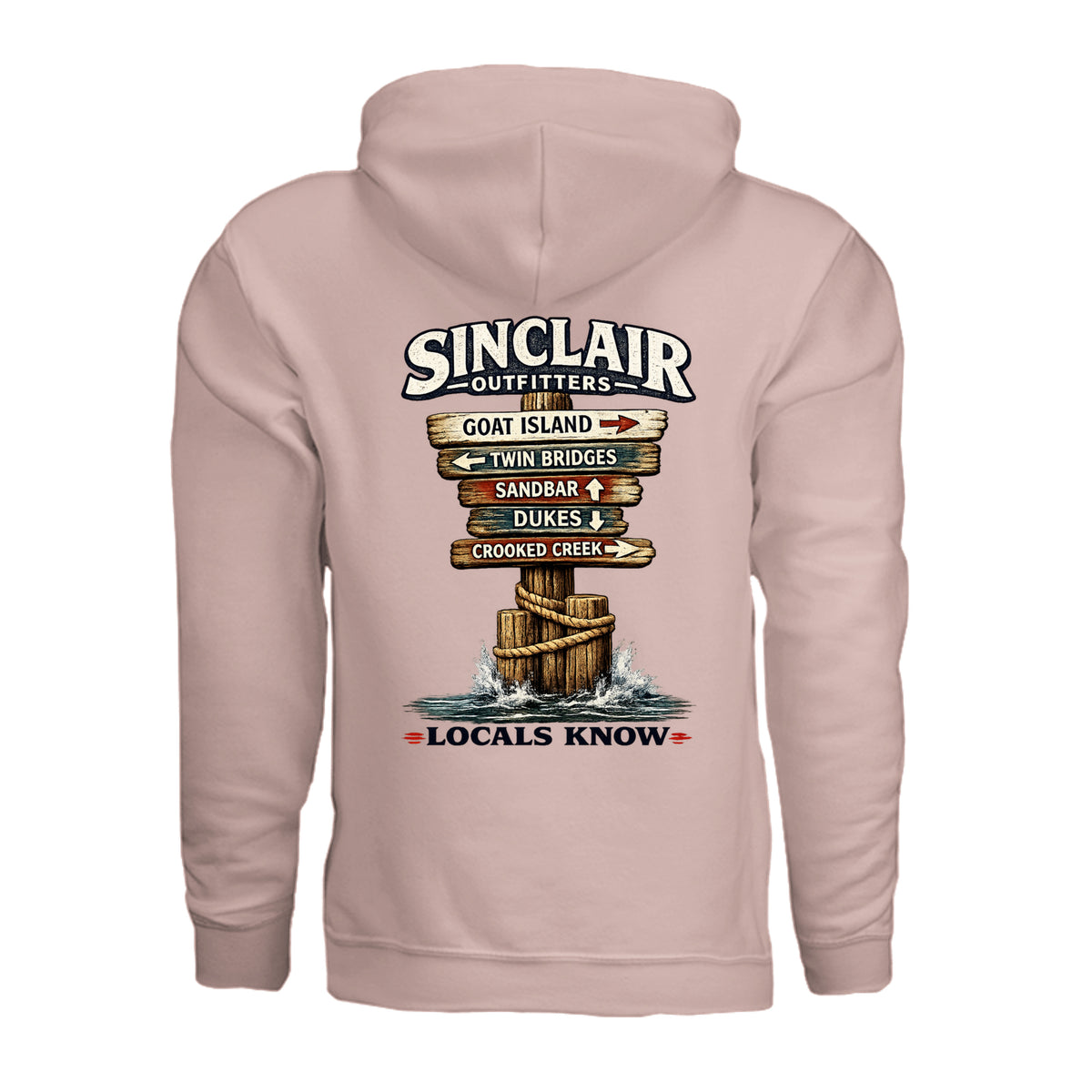 Locals Know Lake Sinclair Hoodie back graphic