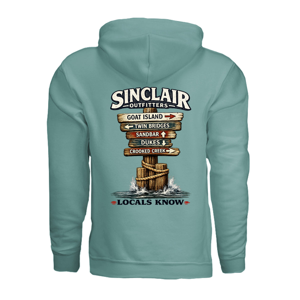 Locals Know Lake Sinclair Hoodie back graphic