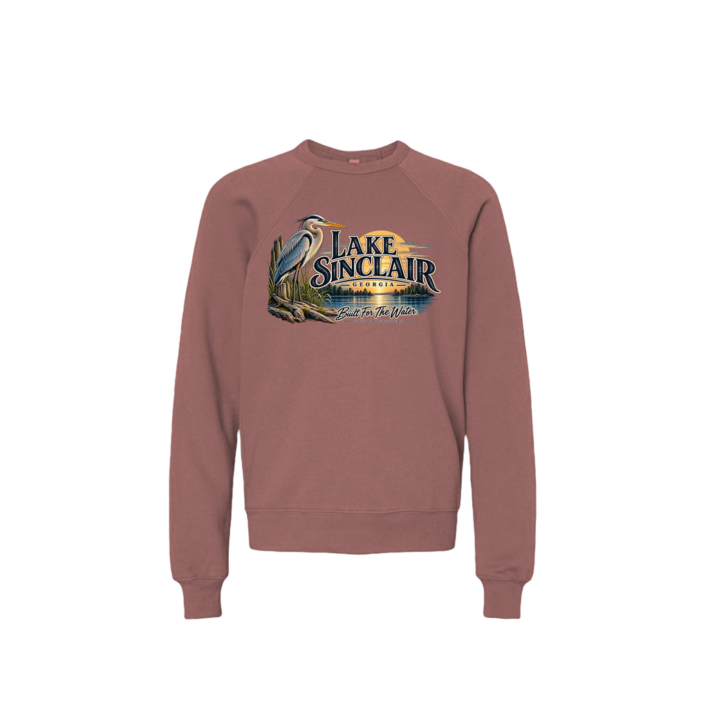 Lake Sinclair Heron youth crewneck sweatshirt by Sinclair Outfitters
