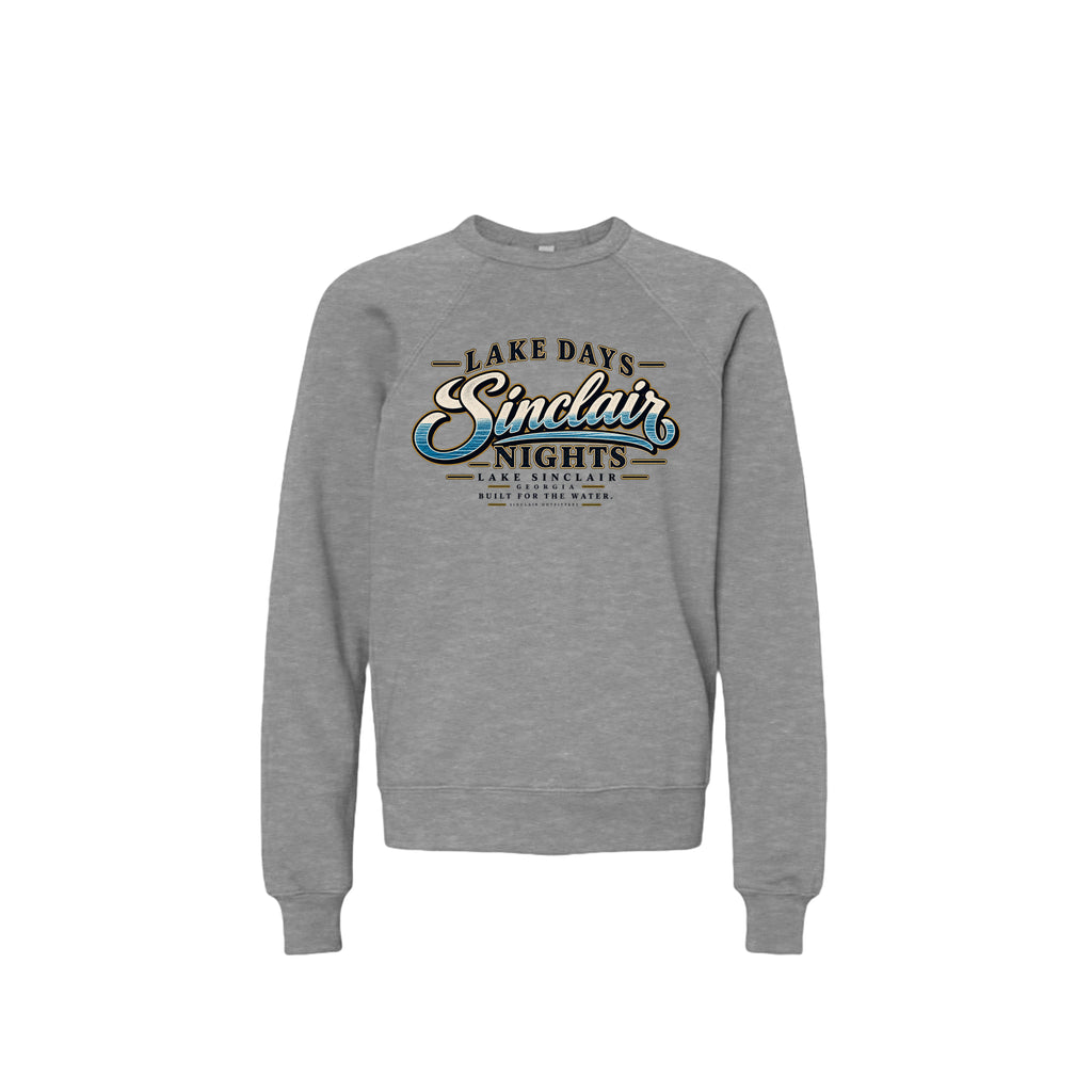 Lake Days Sinclair Nights youth crewneck sweatshirt by Sinclair Outfitters