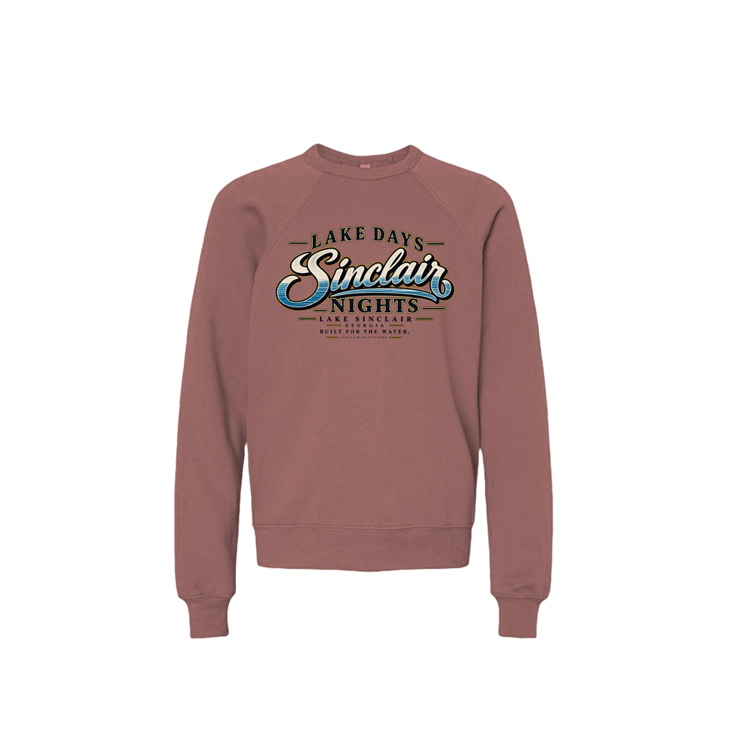 Lake Days Sinclair Nights youth crewneck sweatshirt by Sinclair Outfitters