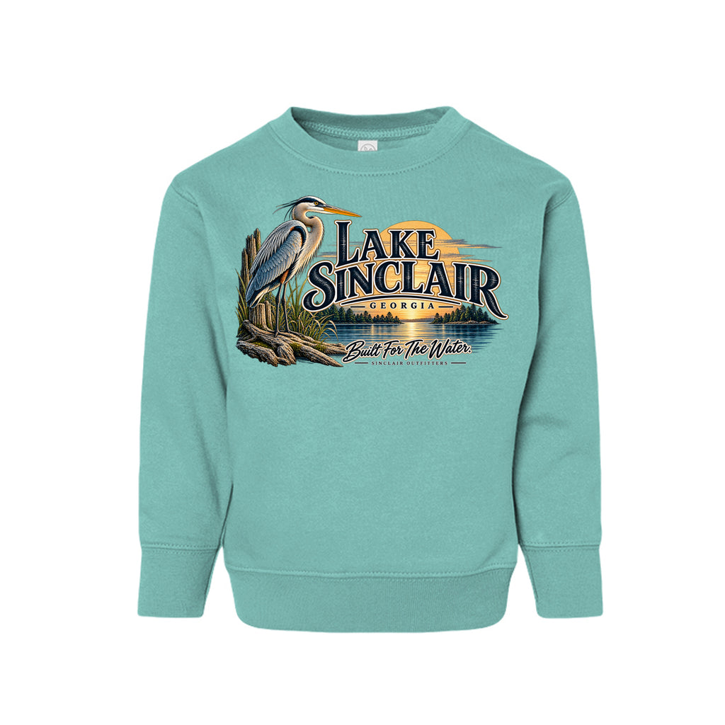 Lake Sinclair Heron toddler crewneck sweatshirt by Sinclair Outfitters